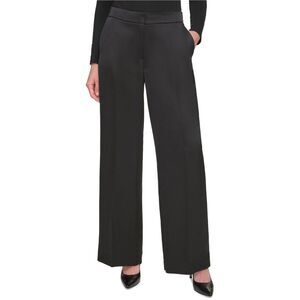 DKNY Womens Satin Wide Leg Trousers Relaxed Dress Pants, Black, NWT